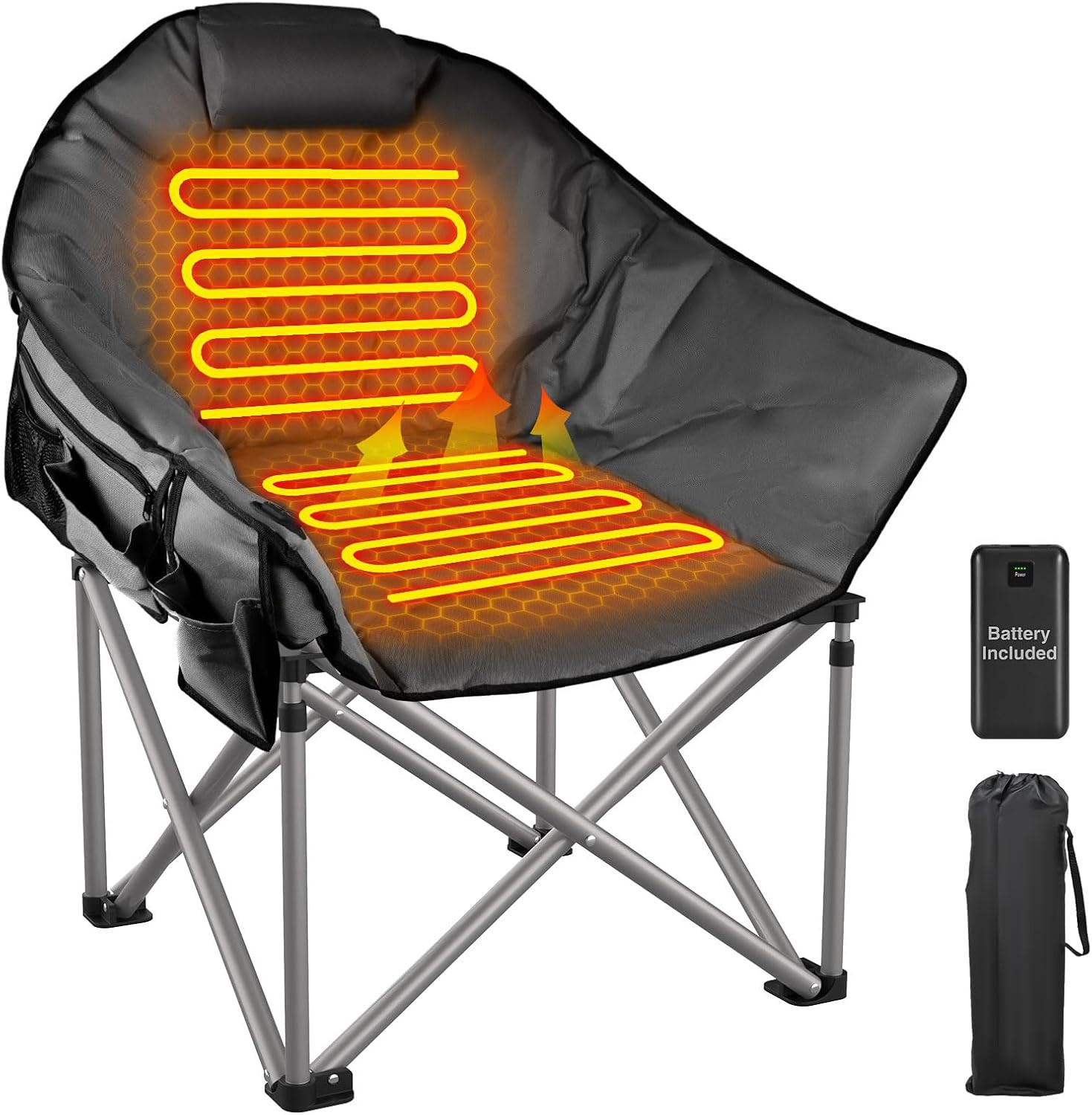 ZENPETIO Heated Camping Chair, Oversized Heated Chairs with 20000 mAh Power Bank for Adults 3 Hea... | Amazon (US)
