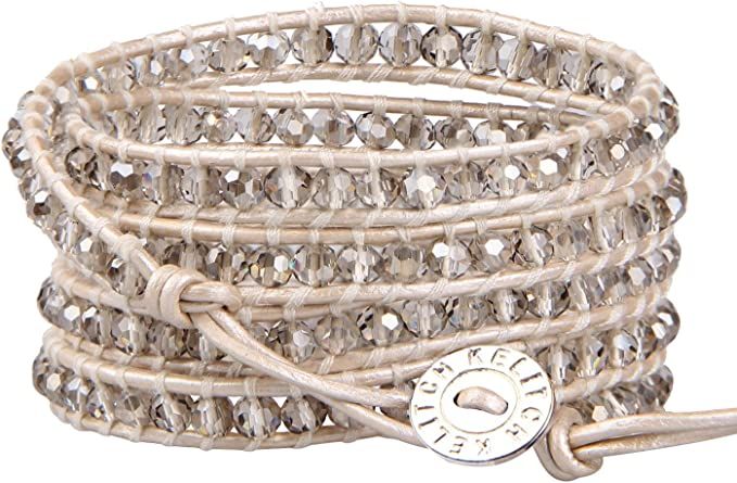 KELITCH Fashion Gray Crystal Beaded 5 Wrap Bracelet On Leather Strand Bracelets Jewelry | Amazon (US)