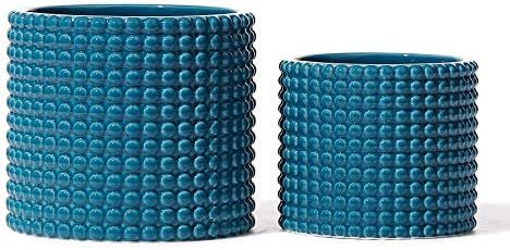 Teal Ceramic Vintage Style Hobnail Patterned Planter Pots - POTEY 6 and 5 Inch Containers with Wa... | Amazon (US)