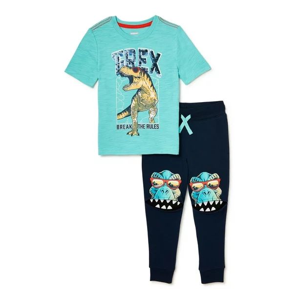 365 Kids from Garanimals Boys' Dino Flip Sequin T-Shirt and Knee Joggers, 2-Piece Outfit, Sizes 4... | Walmart (US)