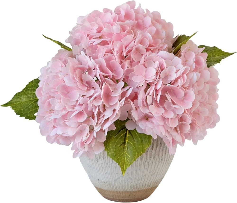 YalzoneMet 3 Pcs Pink Artificial Hydrangea Real Touch Natural Lifelike Faux Large Hydrangea for T... | Amazon (US)