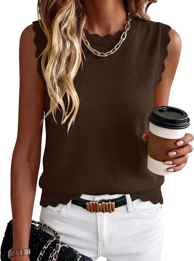 ANRABESS Women's Sleeveless Scallop Knit Sweater Vest | Amazon (US)