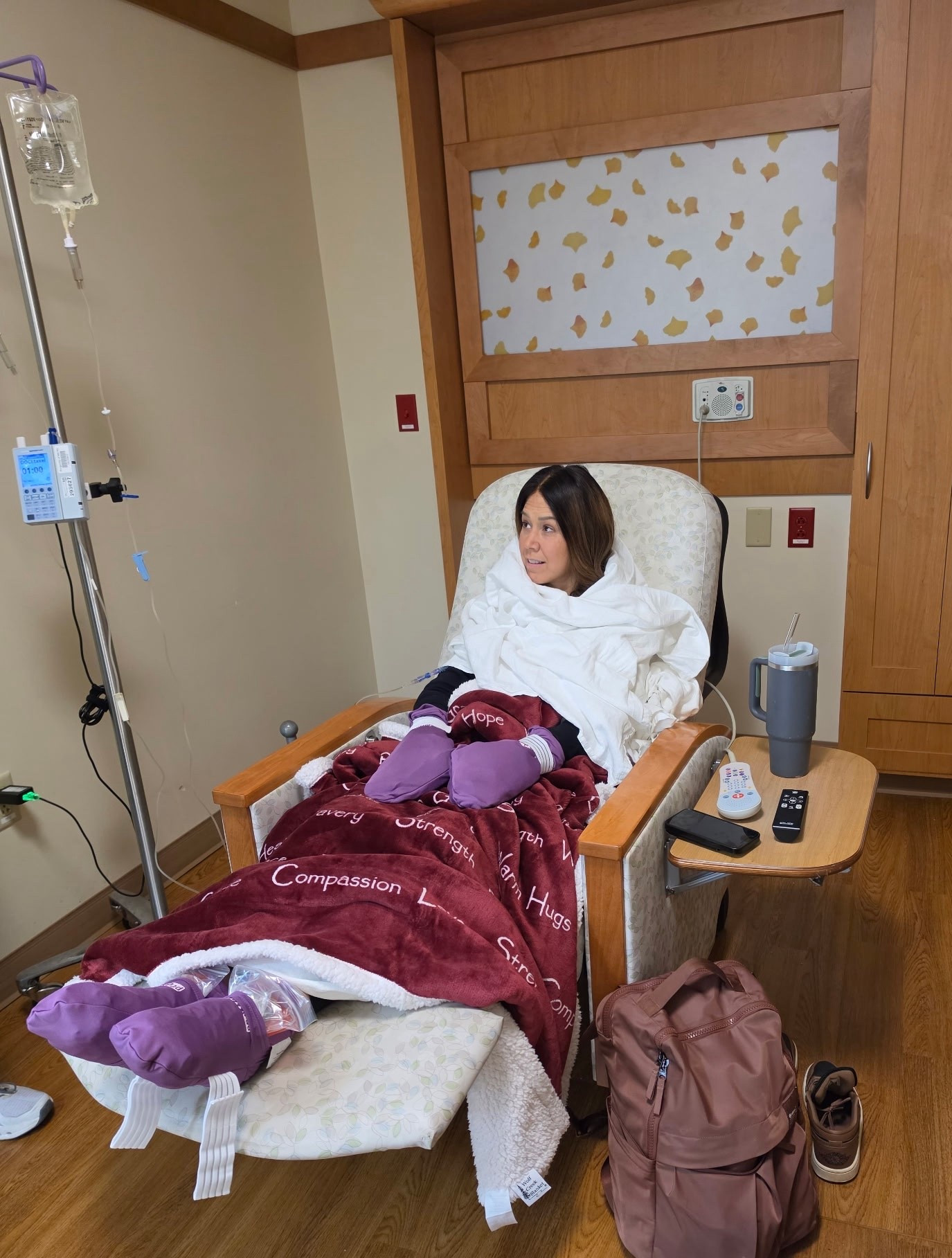The glamorous mani and pedi during chemo. 

Ice packs are used during chemotherapy to limit how much of the drug reaches certain areas, helping reduce side effects like nerve damage. 