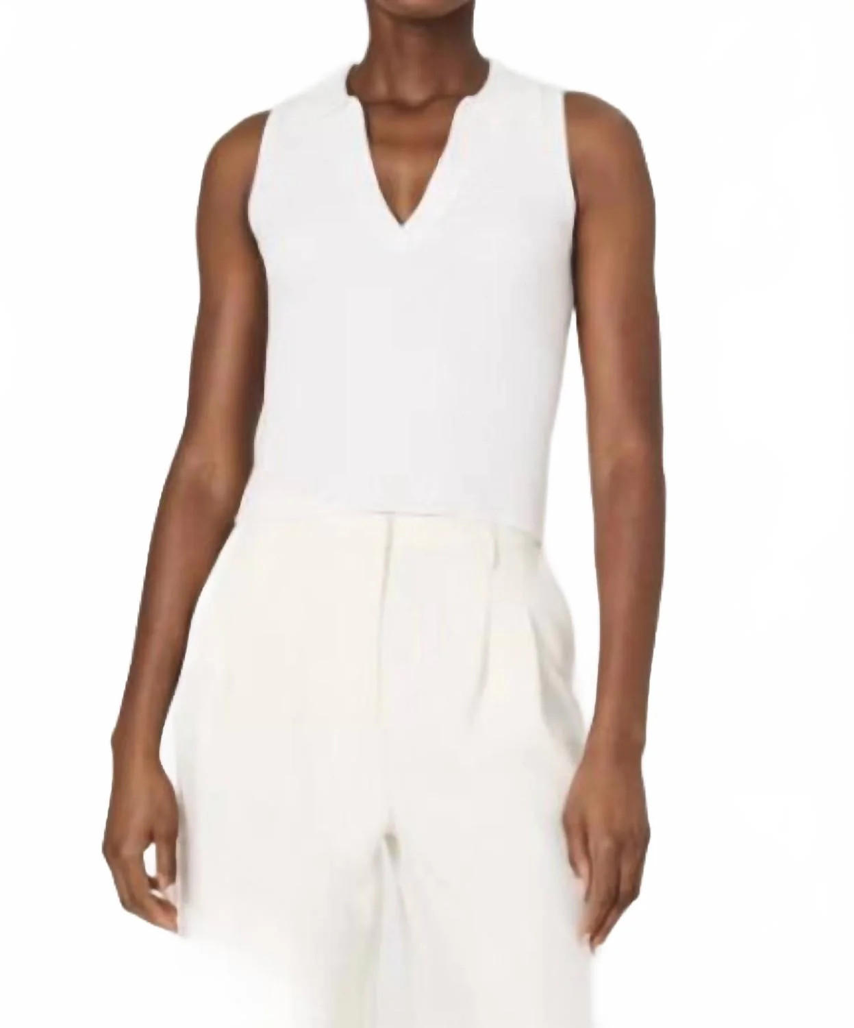 Mozza V-Neck Sleeveless Sweater In Summer White | Shop Simon