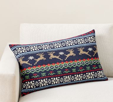 Reindeer Knitted Lumbar Pillow | Pottery Barn (US)