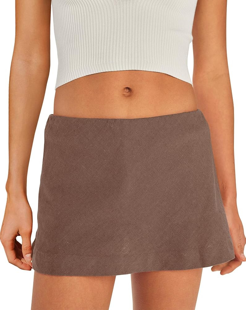 Womens Cotton Linen Skorts Mini Skirt with Shorts | Amazon (US)