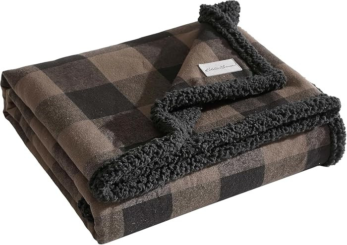 Eddie Bauer Blanket Sherpa Brushed Fleece Throw Blankets Cabin Plaid Brown | Amazon (US)