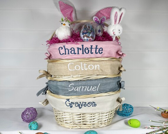 Personalized Wicker Easter Basket with Liner,  Customized Easter Basket with Liner, Boy's Easter ... | Etsy (US)