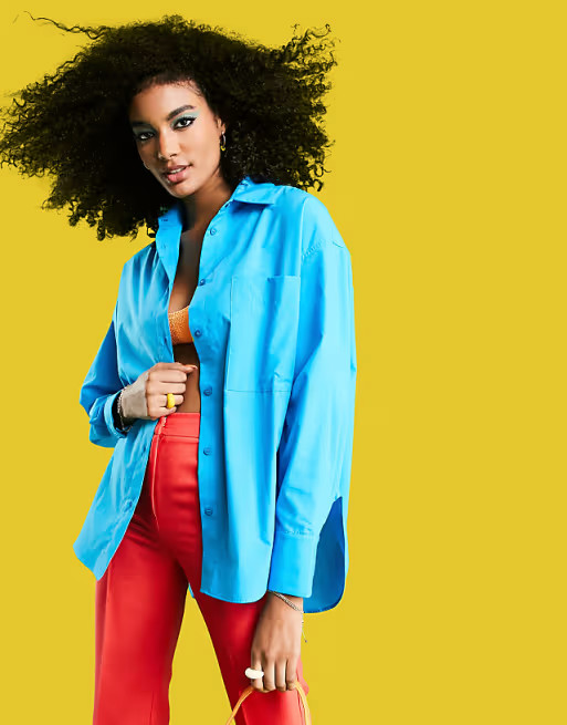 ASOS DESIGN relaxed dad shirt with dipped hem in turqouise | ASOS | ASOS (Global)