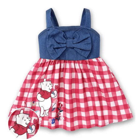 Disney Winnie the Pooh Baby Girls Dresses Graphic Sleeveless Denim Outfits Clothes for Little Girl Sizes 3M-5T Blue | Walmart (US)