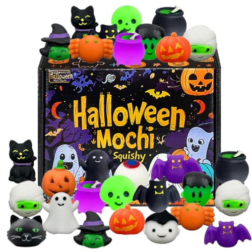 24 Pcs Halloween Mochi Squishy Toys with Gift Box Mini Kawaii Mochi Squeeze Toy Stress Reliever Anxiety Packs for Kids Party Favors Halloween Miniatures Halloween Treat Bags Gifts | Amazon (US)