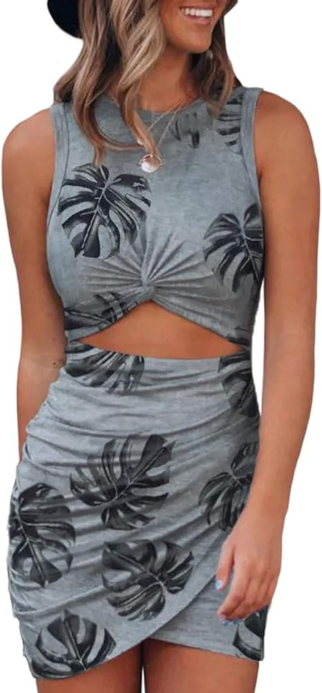 Acelitt Women's Sleeveless Hollow Out Twist Bodycon Dress Wrap Slim Fit Party Evening Dresses | Amazon (US)
