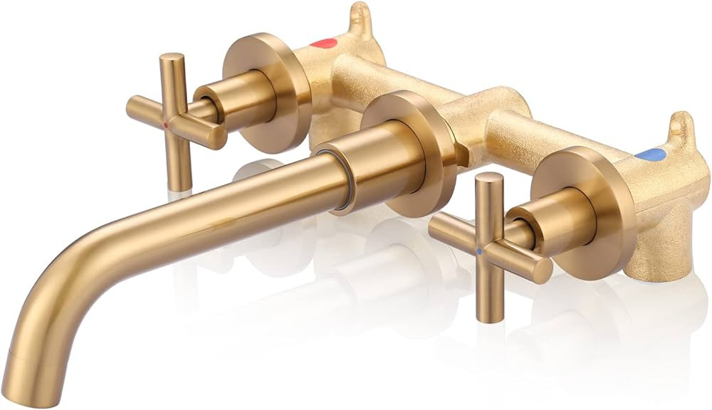 Wall Mount Bathroom Faucet - ARCORA Brushed Gold Bathroom Sink Faucet - 2 Handle Wall Mount Vesse... | Amazon (US)