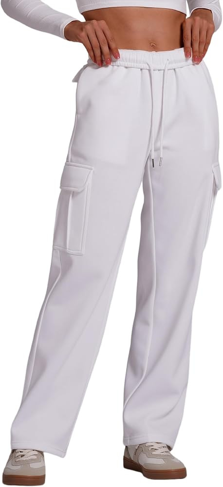 ABOCIW Women’s Fleece Lined Cargo Sweatpants High Waist Drawsting Wide Leg Joggers Casual Sweat... | Amazon (US)
