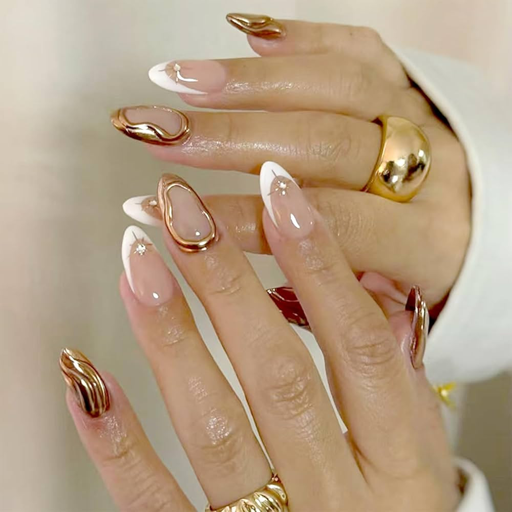 French Tip Press on Nails White Fake Nails with Star Rhinestones Design False Nails Full Cover Wh... | Amazon (US)
