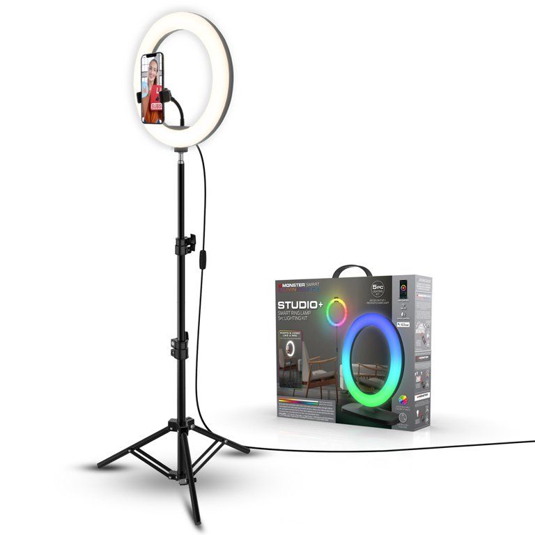 Monster Studio + Smart Ring Lamp and LED Vlogging Kit, Includes Tripod Stand/Mount - Walmart.com | Walmart (US)