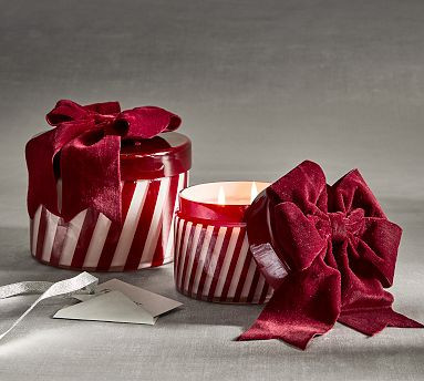 Bow Lidded Candy Stripe Candle - Balsam Fir Vetiver | Pottery Barn (US)