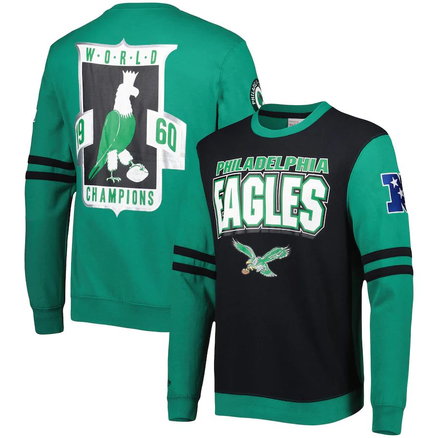 Philadelphia Eagles Mitchell & Ness All Over 2.0 Pullover Sweatshirt - Black | Fanatics