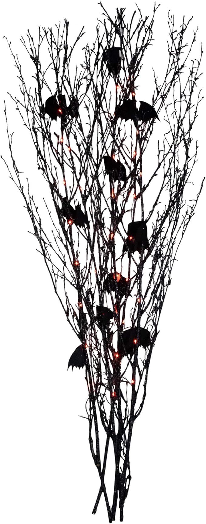 Northlight 4' Black Glittered Halloween Branch with Bats - Orange LED Lights | Amazon (US)