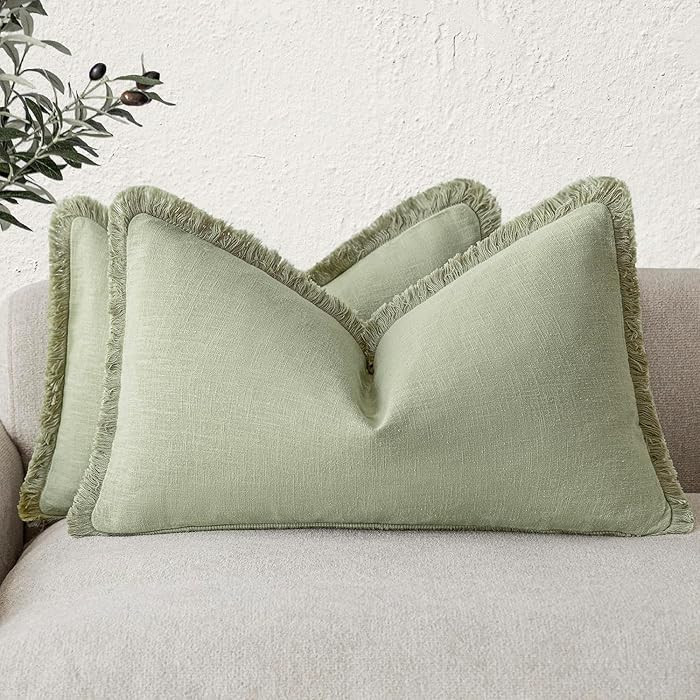 Foindtower Set of 2 Decorative Linen Fringe Lumbar Throw Pillow Covers Farmhouse Cushion Cover wi... | Amazon (US)