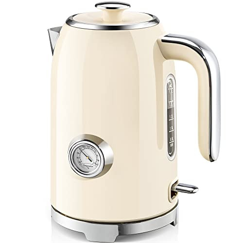 SUSTEAS Electric Kettle - 57oz Hot Tea Kettle Water Boiler with Thermometer, 1500W Fast Heating Stainless Steel Tea Pot, Cordless with LED Indicator, Auto Shut-Off & Boil Dry Protection, Beige | Amazon (US)