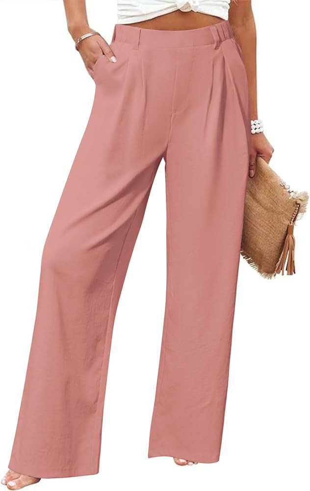 SEMARO Womens Casual High Waisted Linen Feel Pants Wide Leg Lounge Palazzo Trousers Beach Outfits... | Amazon (US)