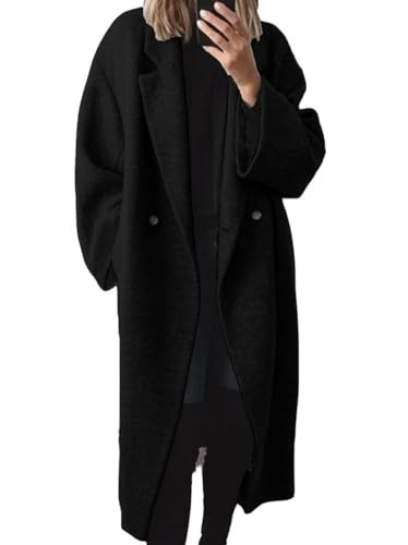 chouyatou Women's Winter Double Breasted Wool Coat Long Sleeve Notch Lapel Long Trench Coat | Amazon (US)