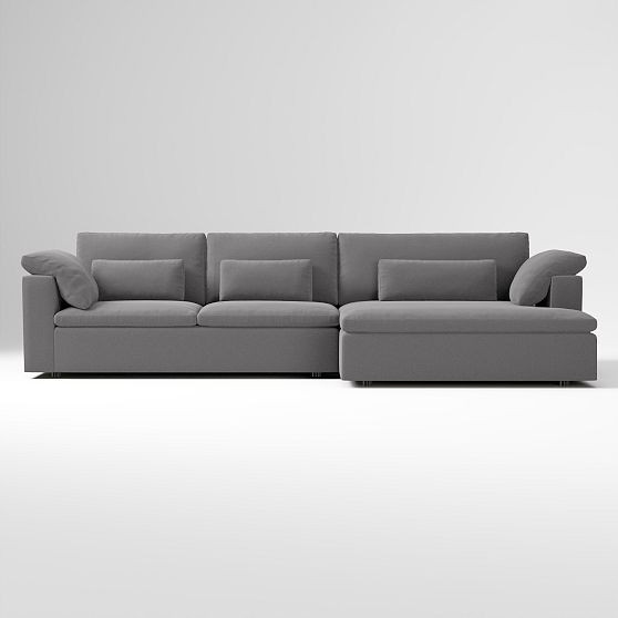 Harmony Modular 2-Seat 2-Piece Right Double Chaise Sectional, Astor Velvet Pewter | West Elm (US)