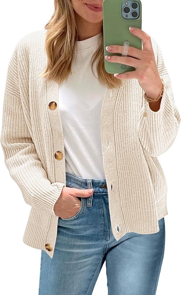 ANRABESS Women's Cardigan Sweaters 2023 Fall Oversized Open Front Button V Neck Lightweight Cardi... | Amazon (US)