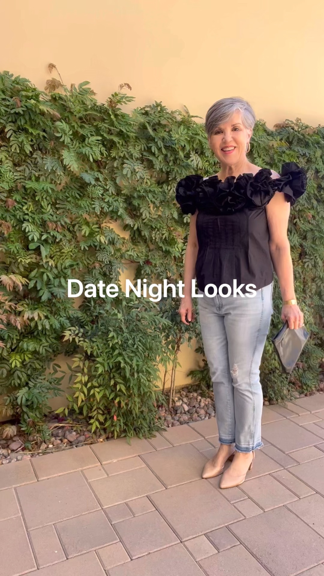 #ltkdatenightlooks
#ltkgirlsnightout
#cutetopsandjeans
1. Anthropologie black ruffled top (s)/J Crew vintage jeans (29)/Nude pumps/black clutch
2. Anthropologie silky black and white shirt (s)/J Crew vintage jeans (29)/Coach bag/Nude pumps 
3. Anthropologie blue ruffled top (s)/ vintage J Crew jeans (29)/j McLaughlin wicker bag 
4. Avara pink top (s) and Avara pink purse, vintage jeans (29)/nude pumps (8)

#LTKitbag #LTKunder100 #LTKSeasonal