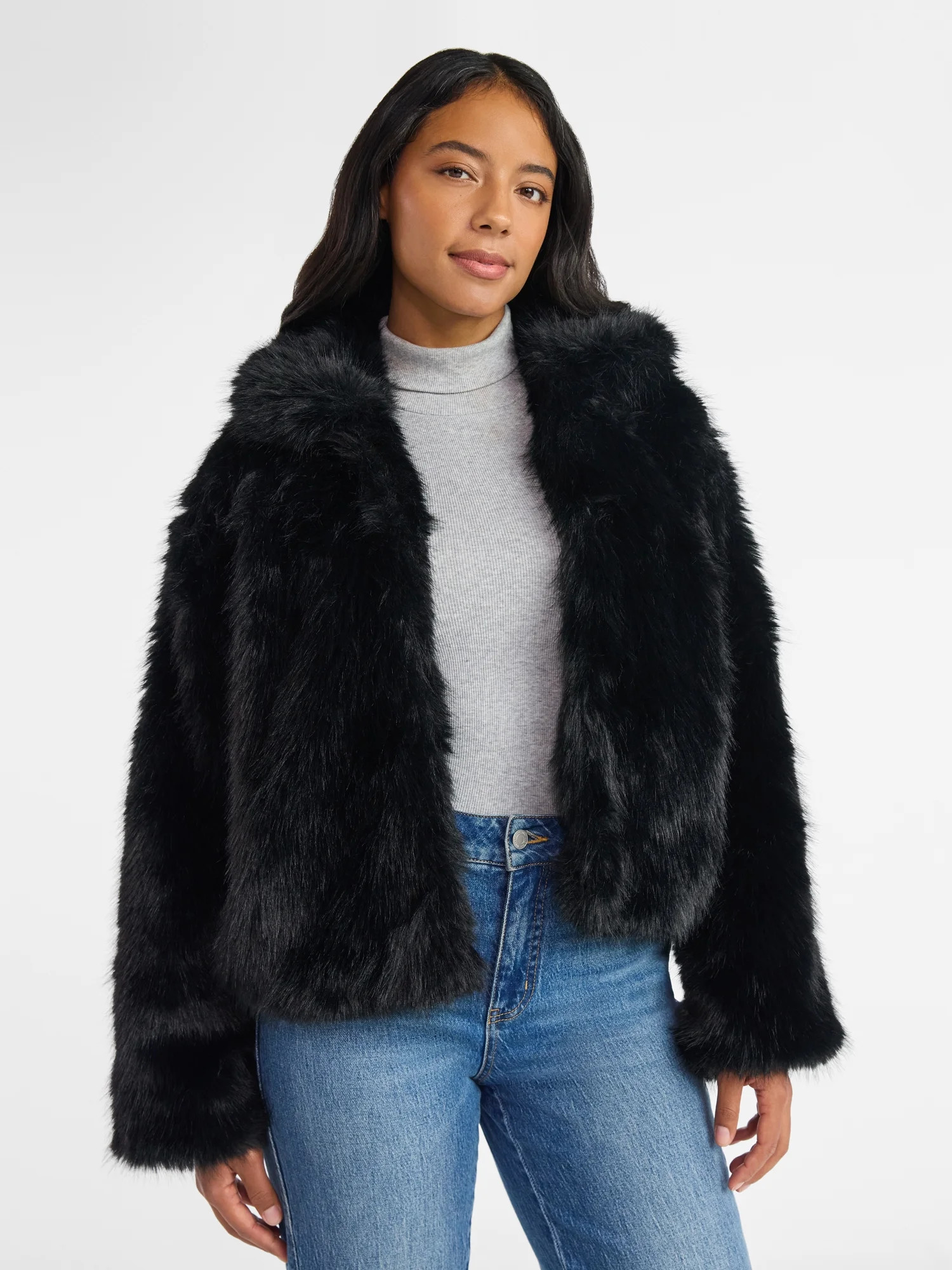 Time and Tru Women's and Women’s Plus Plush Faux Fur Jacket, Midweight, Sizes XS-3X | Walmart (US)