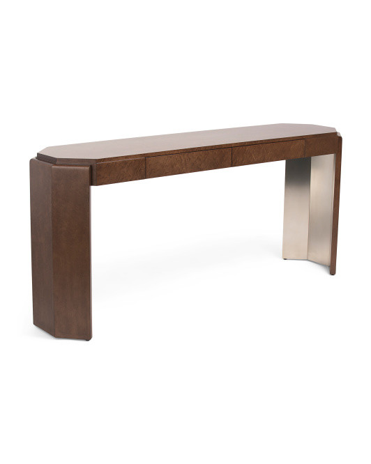 72.25x17x32 Maple And Metal Origins Birdseye Console Table | TJ Maxx