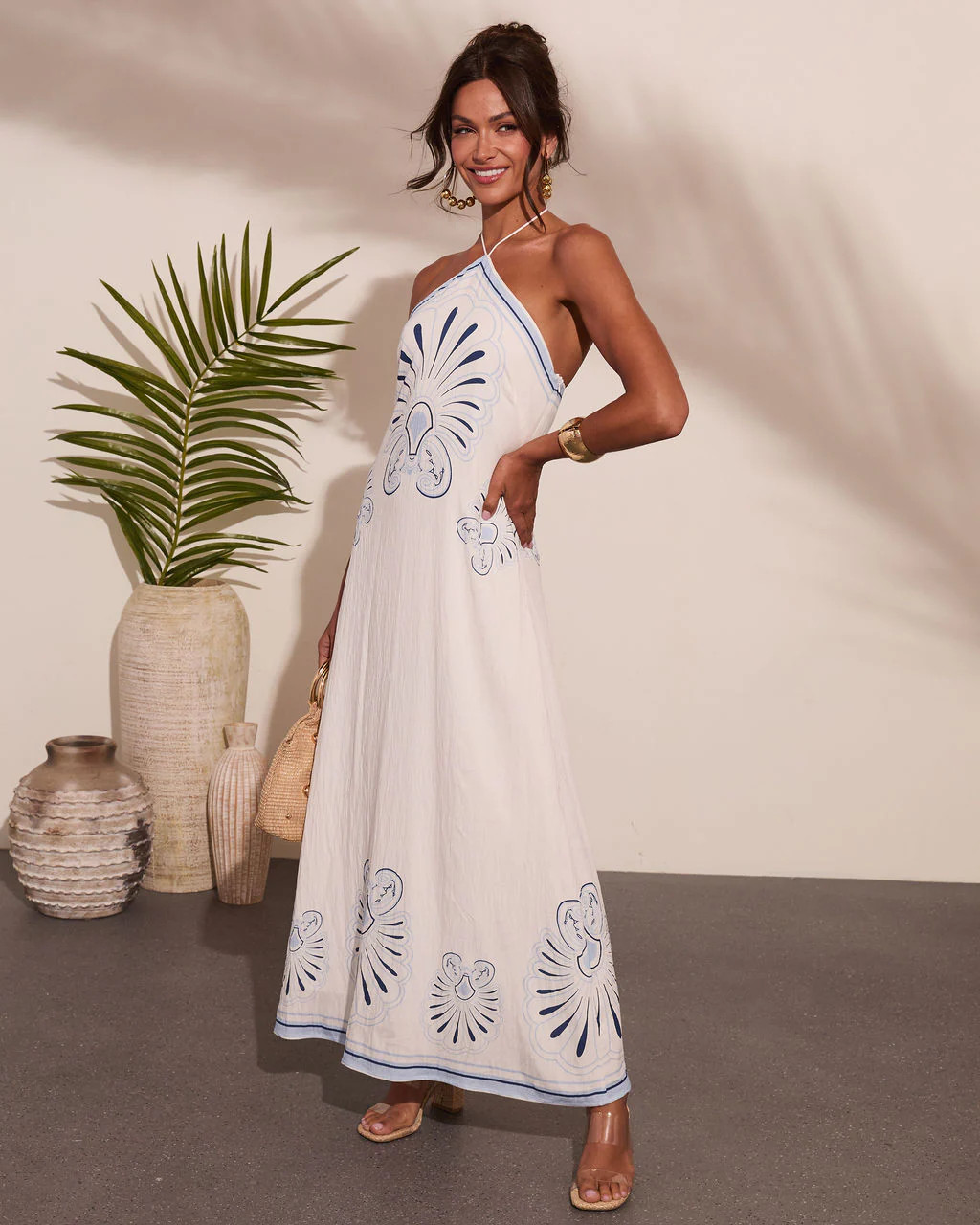 Kirby Abstract Shell Print Halter Neck Maxi Dress | VICI