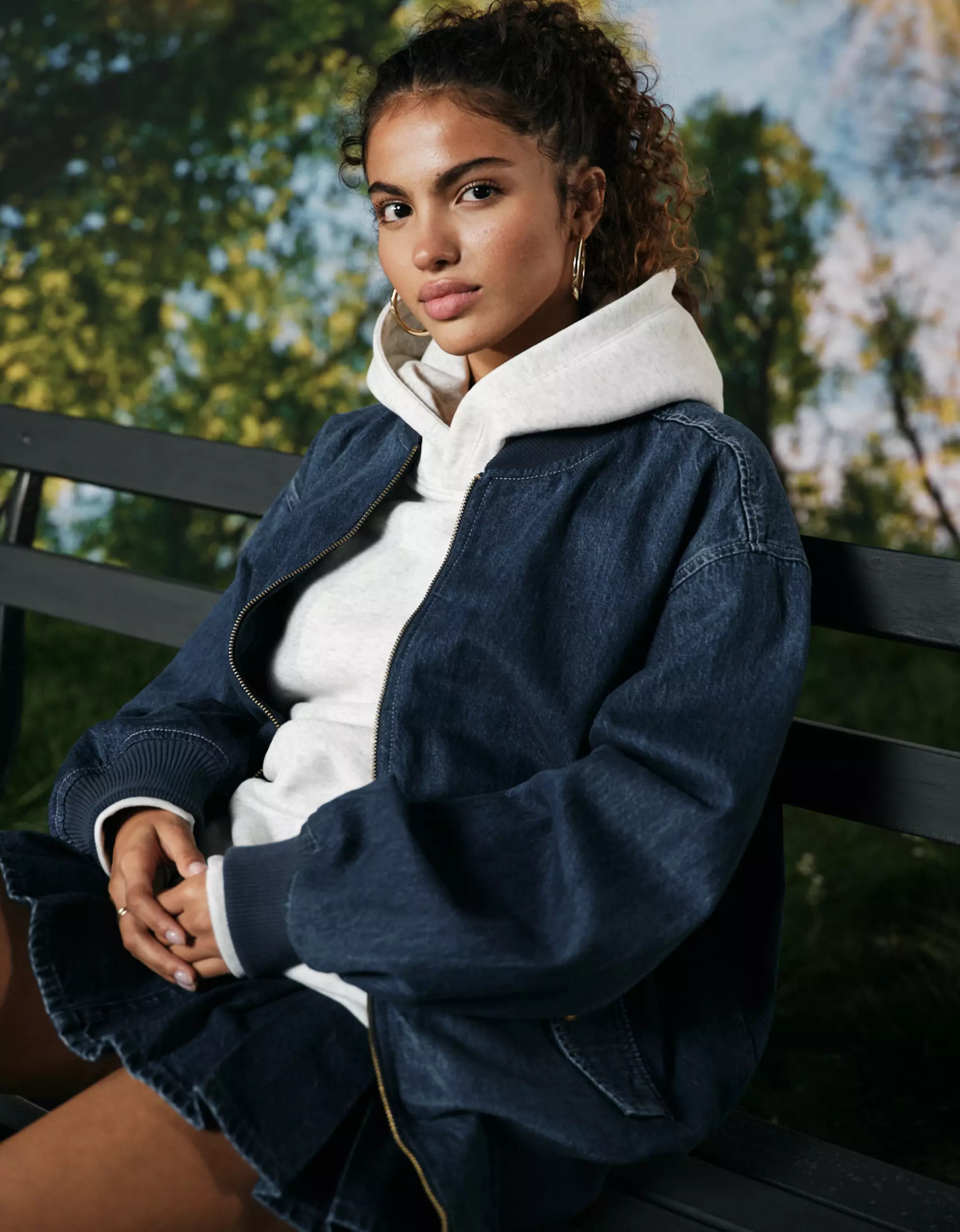 AE Oversized Denim Bomber Jacket | American Eagle Outfitters (US & CA)