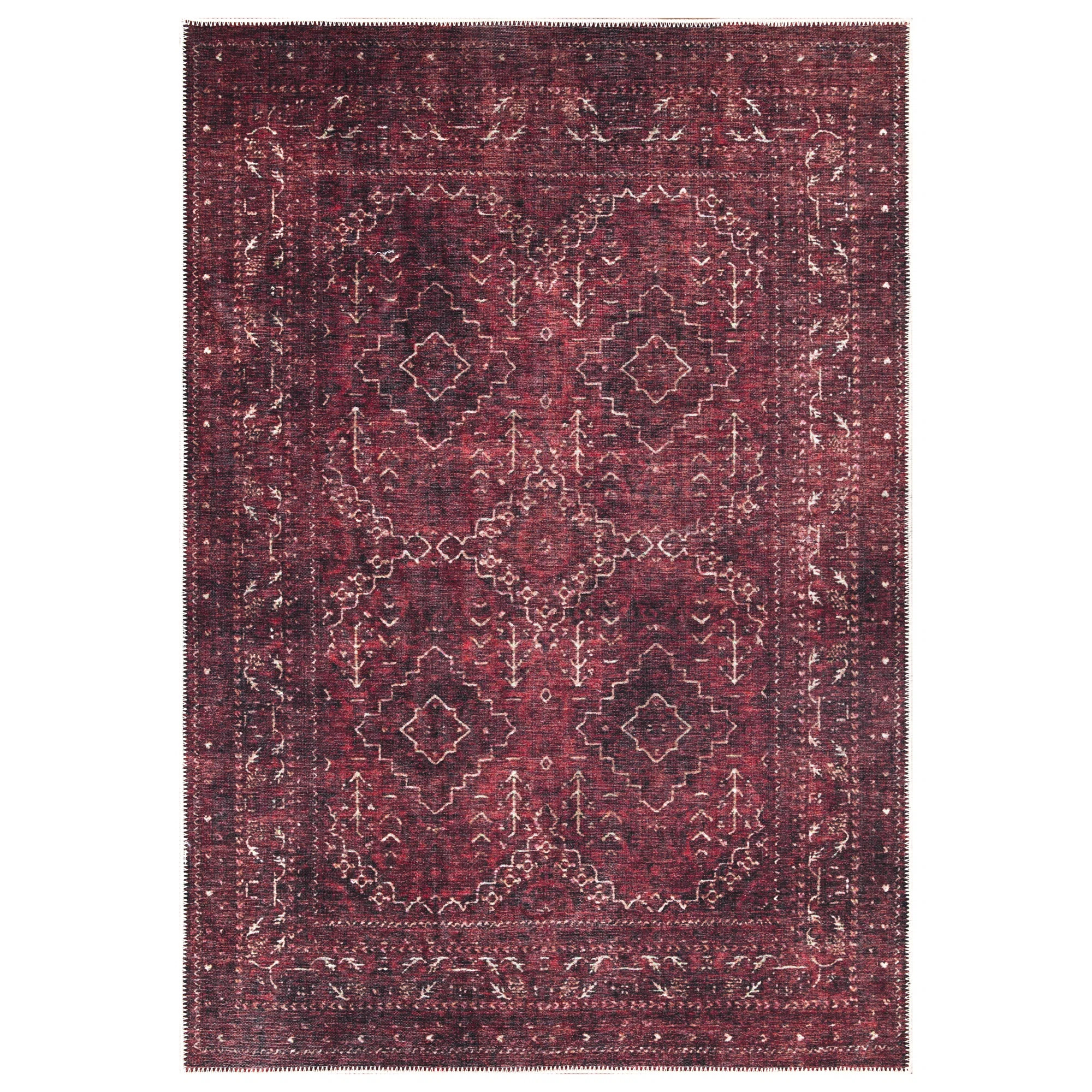 Bloom Rugs Washable Non-Slip Rug - Dark Red Traditional Bordered Runner for Entryway, Hallway, Ba... | Wayfair North America