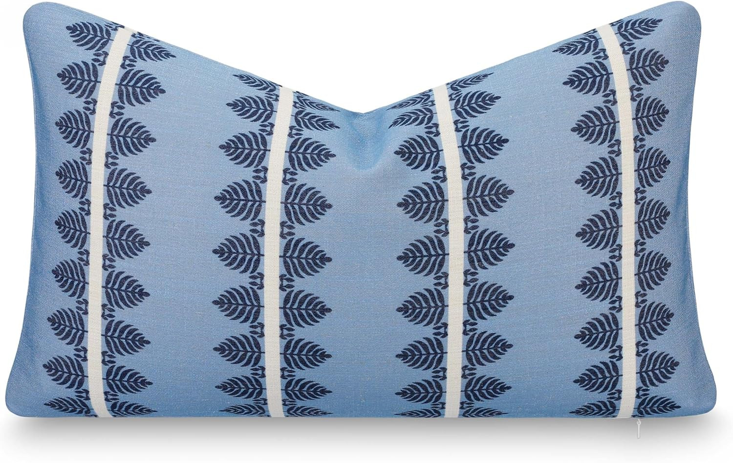 California Casual Coastal Indoor Outdoor Lumbar Pillow Cover, 12"x20" Water Repellent for Patio, Backyard, Couch, Poolside, Dark Navy Blue Print Leaves Stripes | Amazon (US)