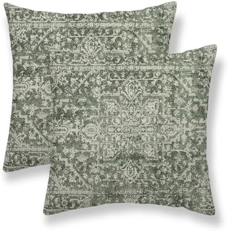 Sage Green Boho Pillow Covers 18x18 Set of 2, Bohemian Carpet Pattern Decorative Throw Pillows Et... | Amazon (US)