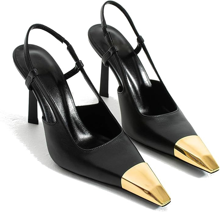 MeiLuSi Slingback Heels for Women IN3 Kitten Heels Metal Pointed Toe Pumps Backless Heels Slip on... | Amazon (US)