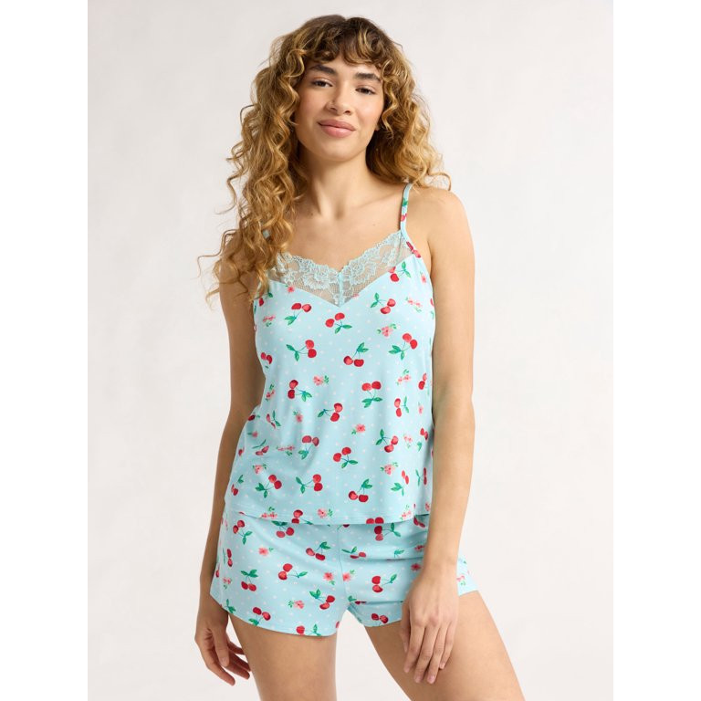 Joyspun Women’s and Women’s Plus Lace Trim Knit Cami and Shorts Pajama Set, Sizes XS to 3X - ... | Walmart (US)