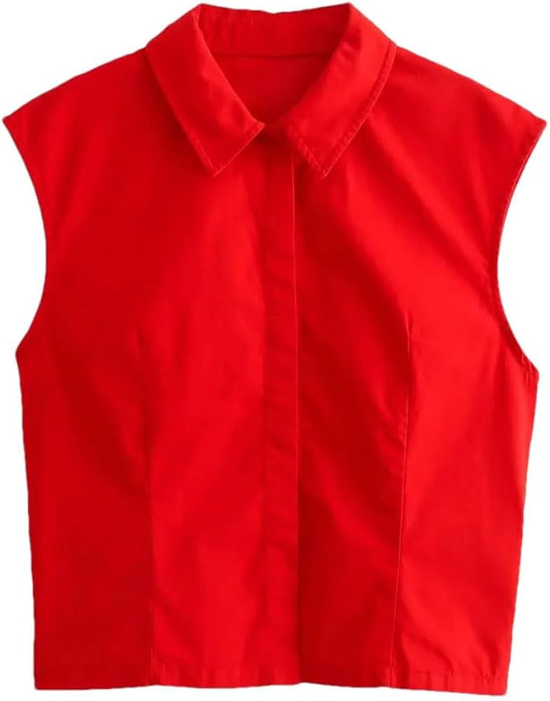 Women's Sleeveless Single-Breasted Lapel Solid Color Shirt Loose and Simple Outdoor Basic Shirt | Amazon (US)