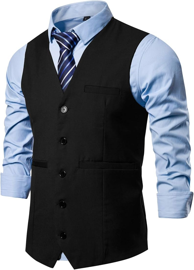 DONGD Mens Formal Suit Vest Business Dress Vest for Suit or Tuxedo | Amazon (US)