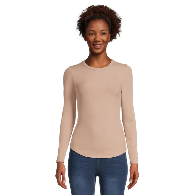 No Boundaries Juniors Ribbed Crewneck Tee with Long Sleeves | Walmart (US)