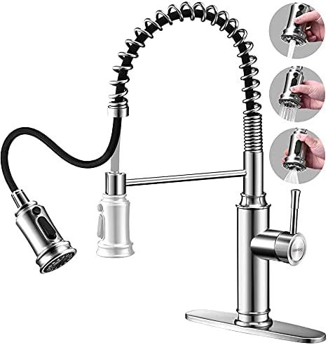 Kitchen Faucet with Pull Down Sprayer - WaterSong Kitchen Sink Faucet Brushed Nickel, Stainless S... | Amazon (US)