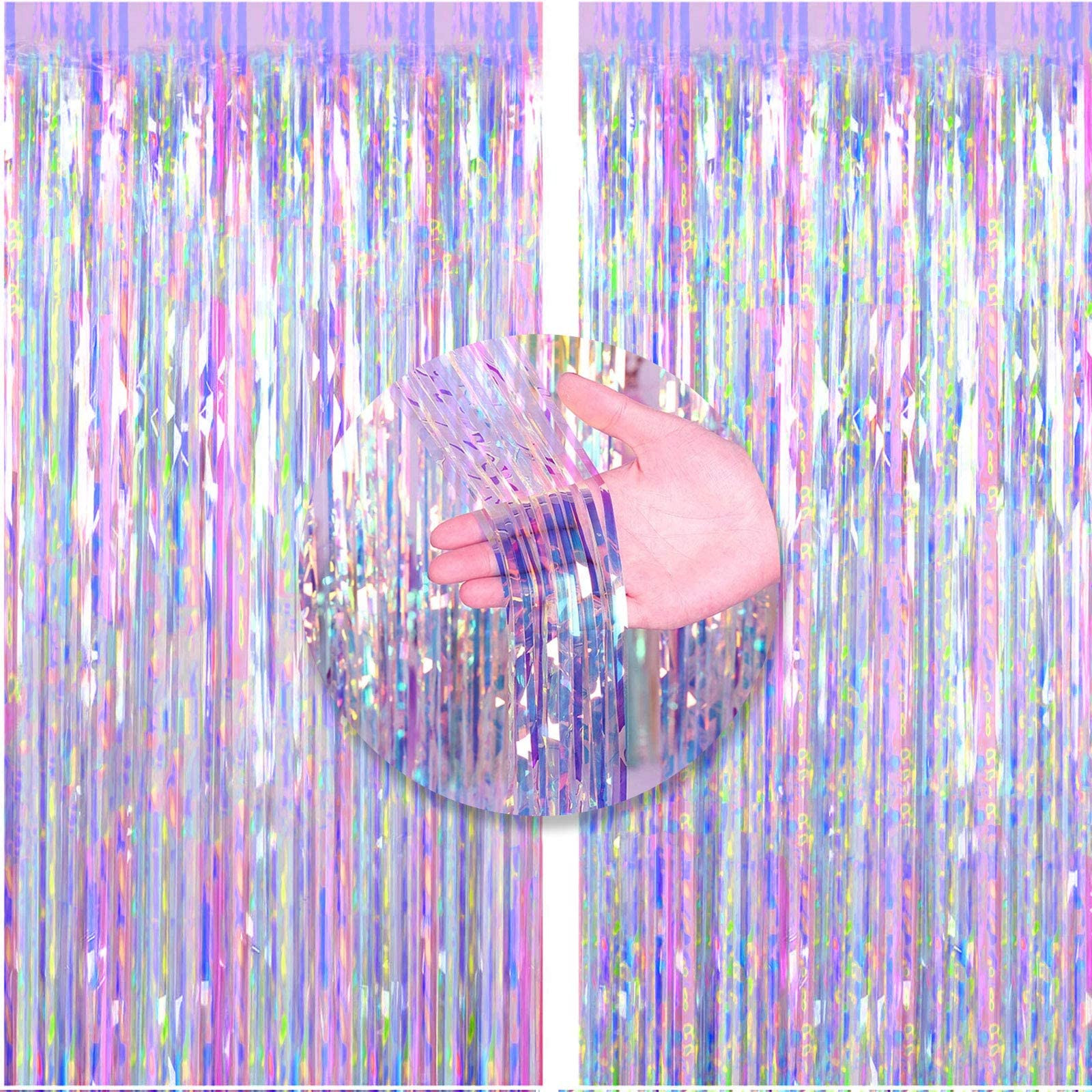 2pcs 3ft x 8.3ft Shiny Corlorful Metallic Tinsel Foil Fringe Curtains Photo Booth Props for Engag... | Amazon (US)