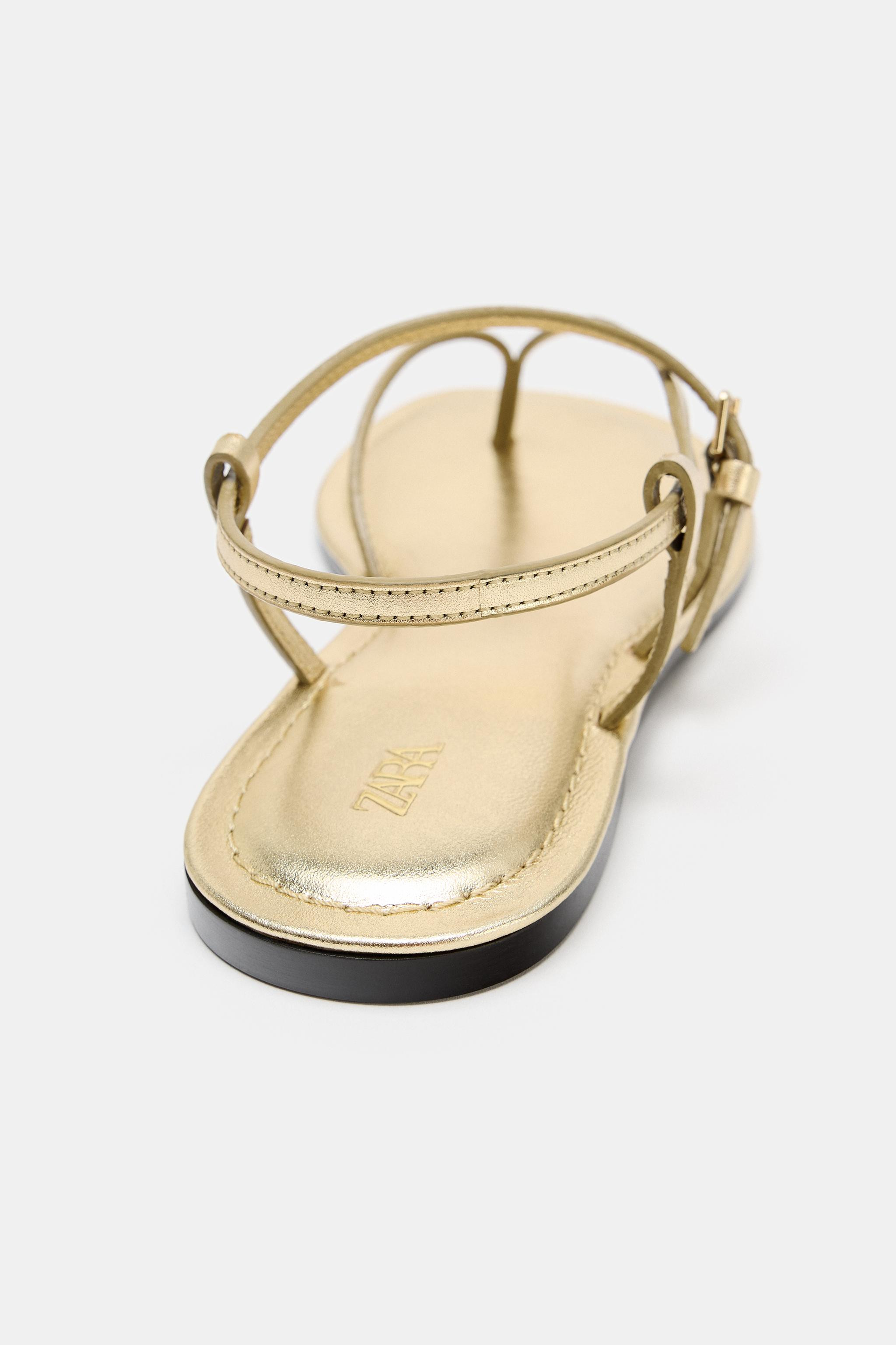 METALLIC EFFECT LEATHER SANDALS | Zara US