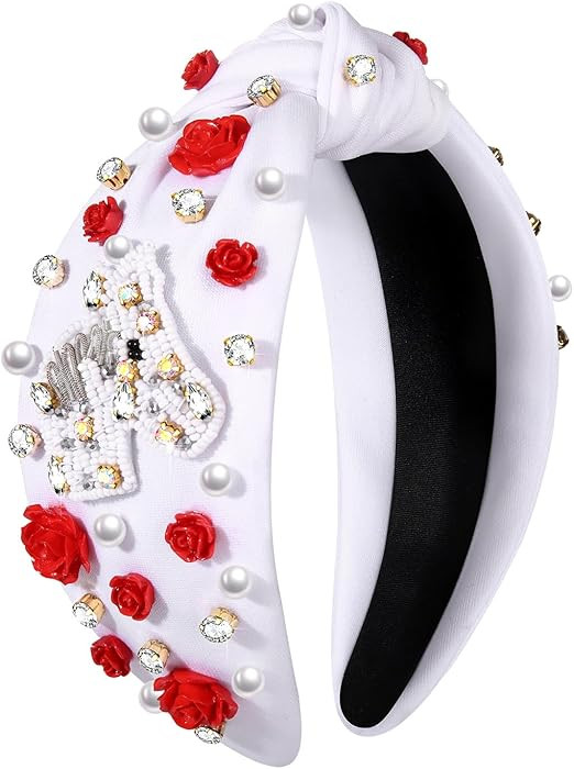 mokkia Women's Derby Headband - Horse A - Red Rose Flower Knotted Headband with Beaded Horseshoe ... | Amazon (US)
