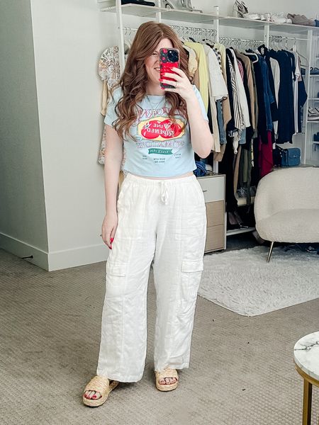 Summer outfit of the day. Love this cute tee from amazon. White linen pants from Abercrombie. 

Size medium short in pants. 

#LTKFindsUnder100 #LTKStyleTip #LTKSaleAlert