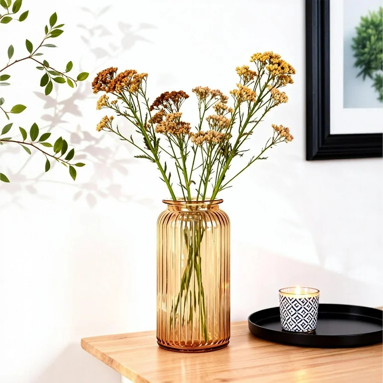 cisilov Ribbed Glass Vase for Decor, Modern Flower Vase for Centerpieces Desktop Home Office | Walmart (US)