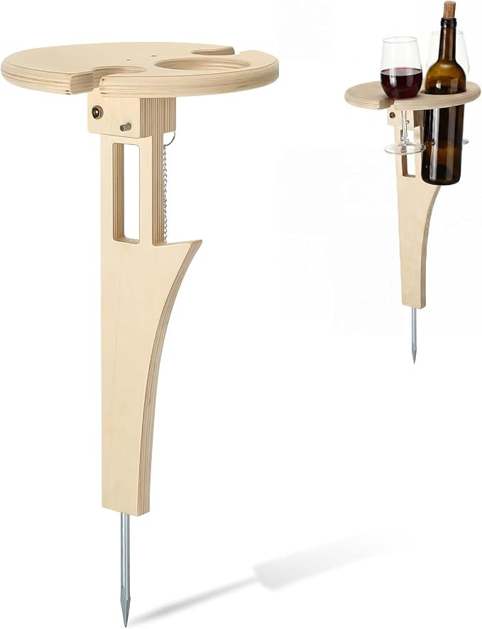 Portable Folding Wine Table Picnic Beach Wine Table Outdoor Wooden Bottle Stand for 2 Glasses Han... | Amazon (US)
