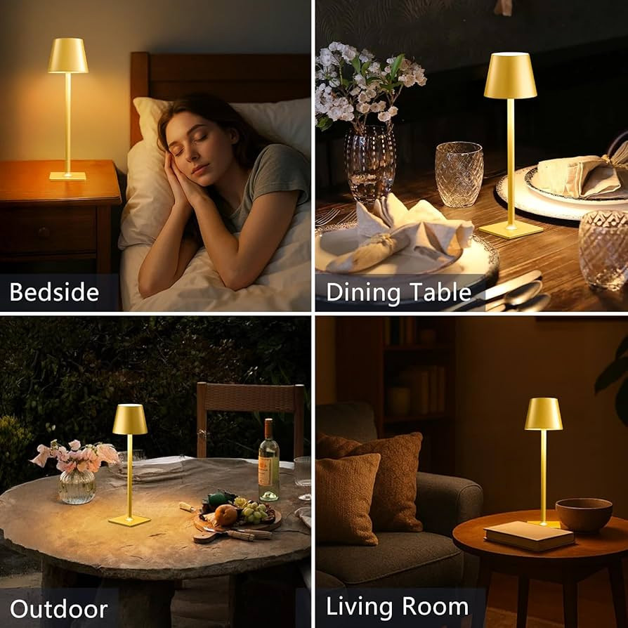 Yogaret 2 Pack Gold Rechargeable Table Lamps,Cordless Lamp with 6000mAh Battery Operated,Wireless... | Amazon (US)